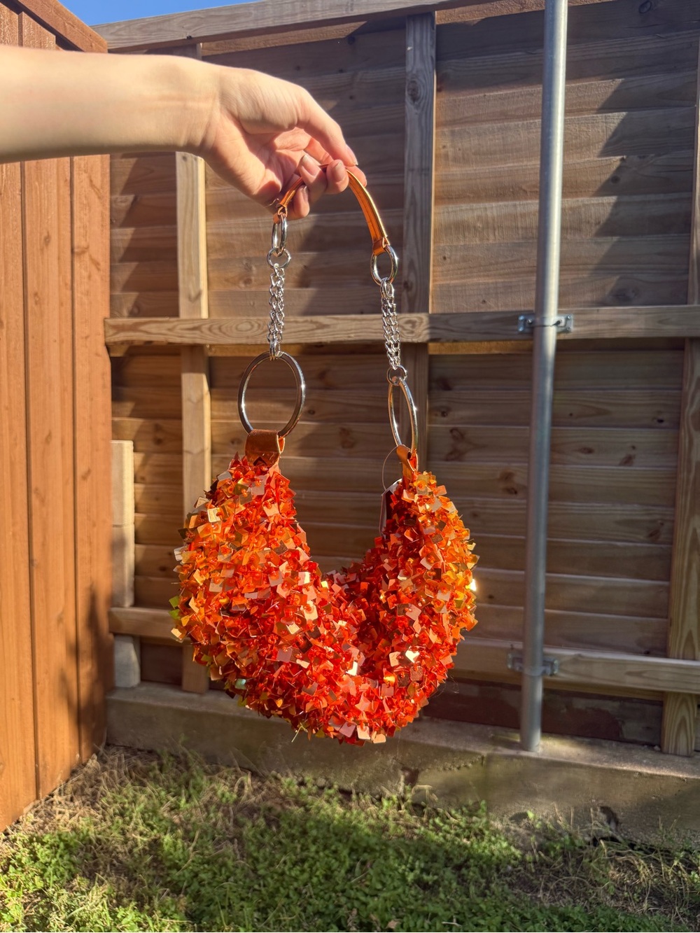 VintageVibrant Orange Sequin Cluster Shoulder Bag